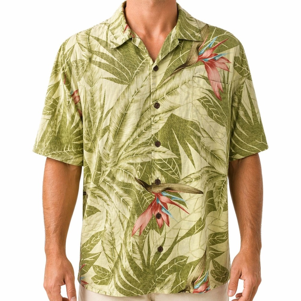 Tommy Bahama Hawaiian Aloha Shirt 2XL Floral Bird Of Paradise Flowers Floral